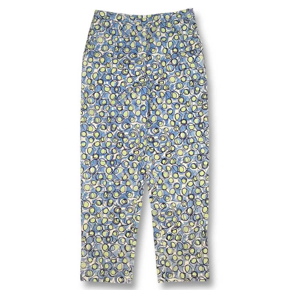 EUC VTG Talbots Stretch High Rise Pants‎ Blue Green Circle Print Women's 10